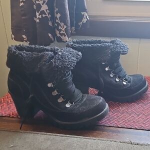 Jellypop Black Ankle Boots with Fur Trim